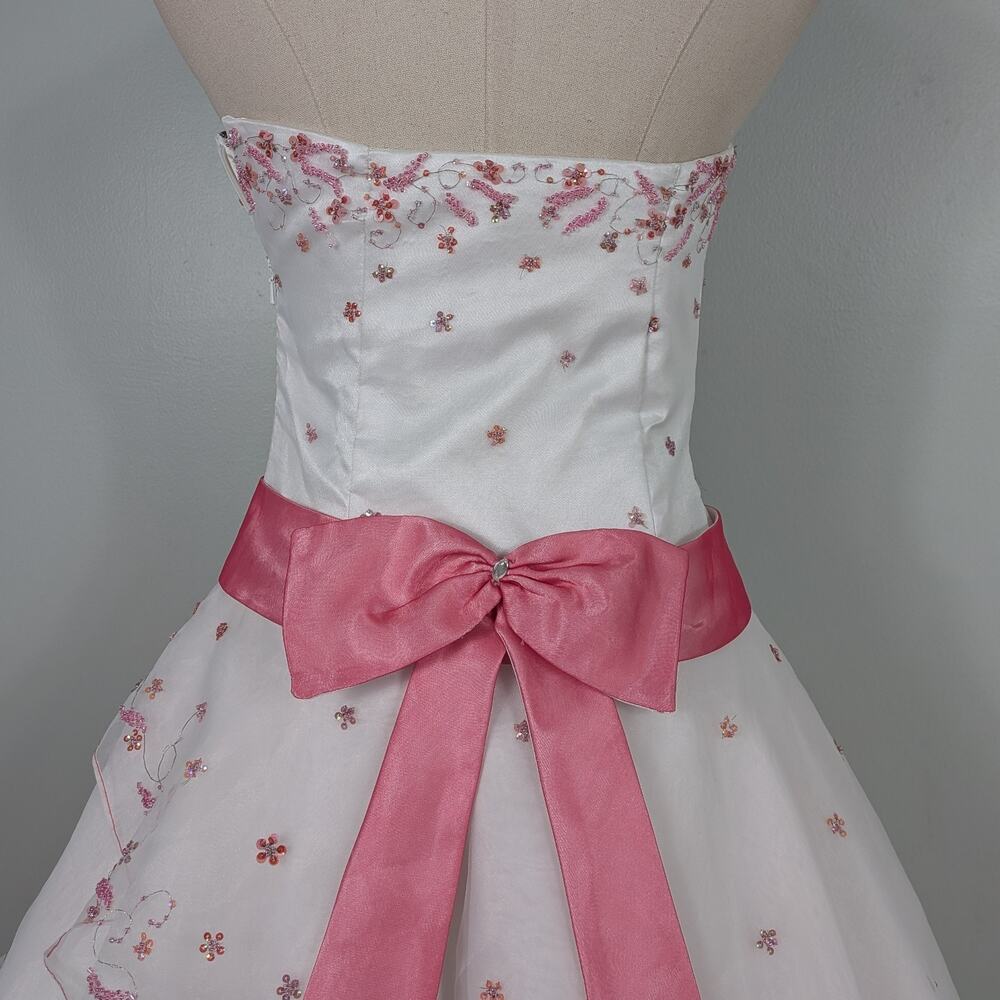 Vintage Alyce Prom Dress Maxi Gown 6 White Pink Y2K Princess Wedding Coquette - Picture 4 of 16